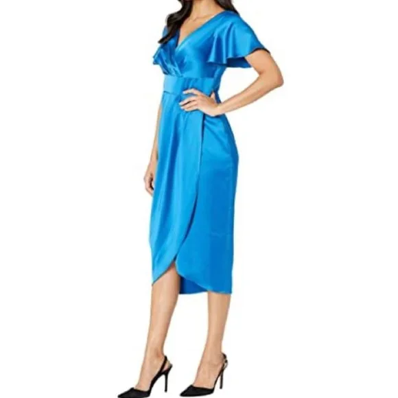 Maggy London Blue Satin Midi Dress - Picture 3 of 8